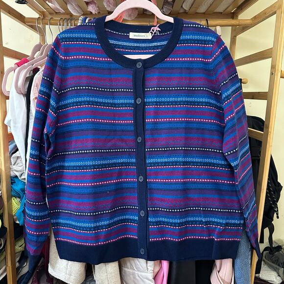 Woollovers All Over Fairisle Cardigan Size XL Wool Purple Multi Color Funky - Picture 11 of 11